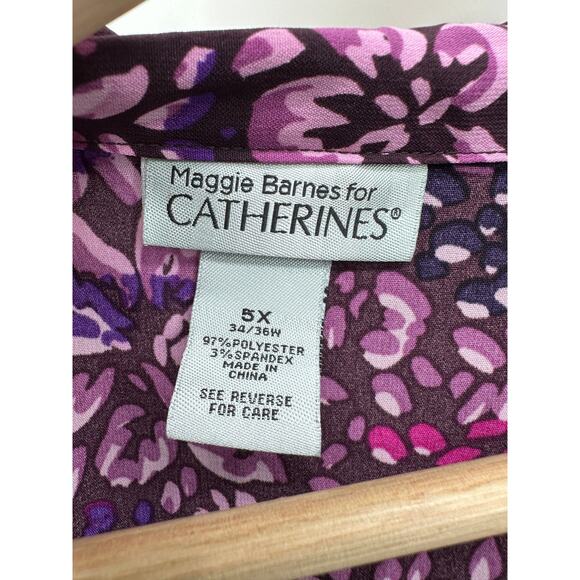 Maggie Barnes Button Down Shirt Women Purple Dark Floral Size 5X Collar Stretch - Picture 5 of 5